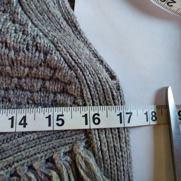 Anthro Nomad Morgan Carper Gray Fringe Sleeveless Side Slit Tunic Sweater Dress - Picture 13 of 14